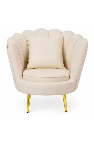 POLTRONA | SHELL.YC | SIMILPELLE BIANCO PANNA CON PIEDI IN ORO